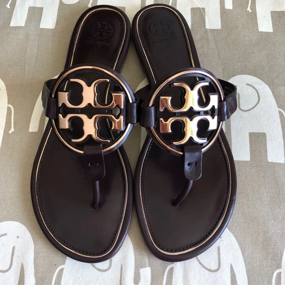 Tory Burch Women’s Dark Brown Miller Sandals with Gold Logo